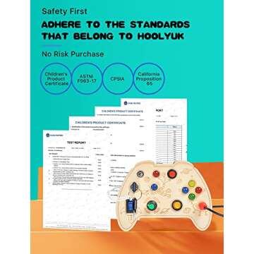 Montessori Busy Board Toy for 1 2 3 Year Old Kids, Wooden Controller Sensory Toy for Autistic Children with LED Light Up Buttons, Early Learning Fidget Toy Great for Gift