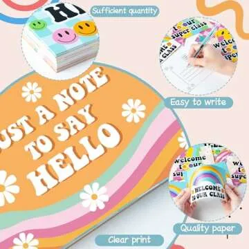 LieToi 60Pcs Welcome Postcards Back to School Supplies - 4 x 6 Inch Welcome to Our Class Blank Hello Greeting Cards Groovy Hippie Boho Daisy Smile Post Cards Gift Student Teacher Preschool Supplies