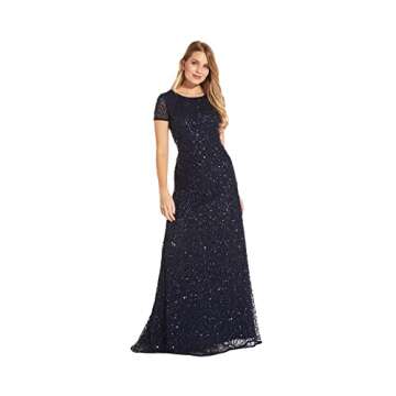 Adrianna Papell Women's Cap Sleeve All Over Beaded Gown
