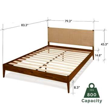 Bme Selina King Bed Frame and Headboard - Handcrafted Paper Cord Headboard, 12-Slat Support, No Box ...