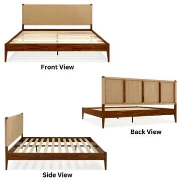 Bme Selina King Bed Frame and Headboard - Handcrafted Paper Cord Headboard, 12-Slat Support, No Box Spring Needed - Easy Assembly, Dark Chocolate