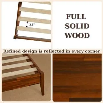 Bme Selina King Bed Frame and Headboard - Handcrafted Paper Cord Headboard, 12-Slat Support, No Box Spring Needed - Easy Assembly, Dark Chocolate