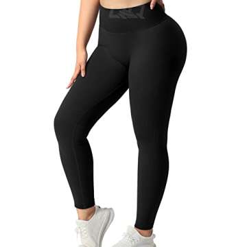 QOQ Womens High Waisted Seamless Workout Leggings Butt Lifting Gym Yoga Pants Booty Scrunch Vital Tummy Control Ruched Tights Black M