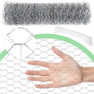 Chicken Wire 13.7 in x 393.7 in Poultry Wire Netting Hexagonal Galvanized Mesh Garden Fence Barrier for Pet Rabbit Chicken Fencing with 100 Pcs Cable Zip Ties