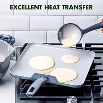GreenPan Dover Healthy Ceramic Nonstick, 11" Griddle Pan, PFAS-Free, Dishwasher Safe, Comfort Grip Handle, Grey
