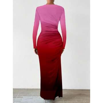 MARZXIN Womens Long Sleeve Maxi Dress - Trendy Bodycon Tie Dye Cocktail Dress