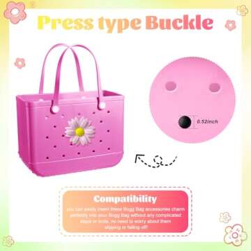 AOIFES Bogg Bag Charms Pink Daisy, Charms for Bogg Bag, Bogg Bag Accessories, Insert Pvc Rubber Personalizing Decorative Compatible with Handbag Beach Tote Bag, Rubber Beach Bag Accessories