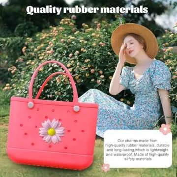 AOIFES Bogg Bag Charms Pink Daisy, Charms for Bogg Bag, Bogg Bag Accessories, Insert Pvc Rubber Personalizing Decorative Compatible with Handbag Beach Tote Bag, Rubber Beach Bag Accessories