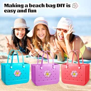 AOIFES Bogg Bag Charms Pink Daisy, Charms for Bogg Bag, Bogg Bag Accessories, Insert Pvc Rubber Personalizing Decorative Compatible with Handbag Beach Tote Bag, Rubber Beach Bag Accessories