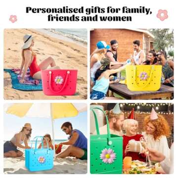 AOIFES Bogg Bag Charms Pink Daisy, Charms for Bogg Bag, Bogg Bag Accessories, Insert Pvc Rubber Personalizing Decorative Compatible with Handbag Beach Tote Bag, Rubber Beach Bag Accessories