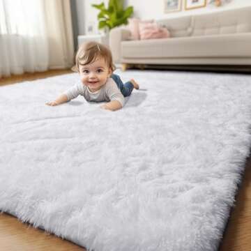White Fluffy Living Room Rugs, Furry Area Rug 5x8 for Bedroom, Shag Rug for Kids Room, Living Room Decor, Fuzzy Carpet for Nursery, Plush Rug for Game Room, Soft Shaggy Rug for Play Room