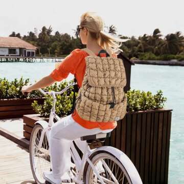 CONTAIL 18L Quilted Puffer Backpack for Women,Lightweight Puffy Hiker Pack,Khaki