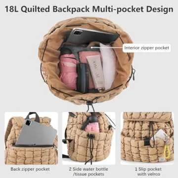CONTAIL 18L Quilted Puffer Backpack for Women,Lightweight Puffy Hiker Pack,Khaki