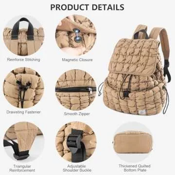 CONTAIL 18L Quilted Puffer Backpack for Women,Lightweight Puffy Hiker Pack,Khaki