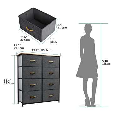 YITAHOME Dresser with 8 Drawers - Fabric Storage Tower, Organizer Unit for Bedroom, Living Room, Hallway, Closets & Nursery - Sturdy Steel Frame, Wooden Top & Easy Pull Fabric Bins