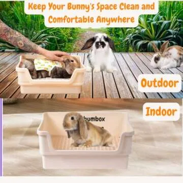 Bumbox Deluxe Rabbit Extra Large Litter Box, Training Rabbit Cage with Toilet Tray for Hamster, Bunny, Ferret, Small and Large Animal, 21.45in (Cream)