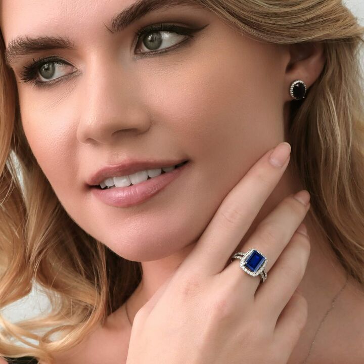 Blue Sapphire Engagement Ring in Sterling Silver