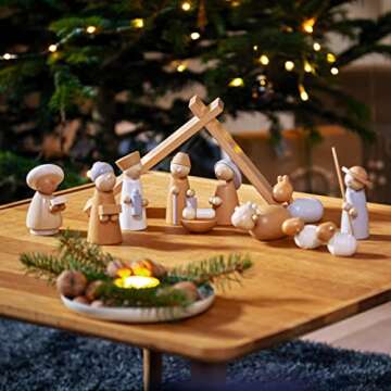HABA Wooden Nativity Set - Family Keepsake Manger Scene & Nativity Set for Kids in Natural Colors - 13 Sturdy Beechwood Pieces - Made in Germany