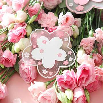 Kawaii Sakura Cup Coaster, Decor Cup Placemat, Cute Kitchen Pot Bowl Pad Placemat, Cherry Blossom Coaster, Table Cup Mat, Flower Pattern Mug Pink Coasters Set 2 for Drinks, Coffee, Tea (Purple/White)