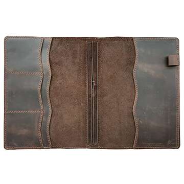 Travelers Notebook Cover with Inner Pockets, Card Slots and Pen Holder, A5 Size, Dark Brown