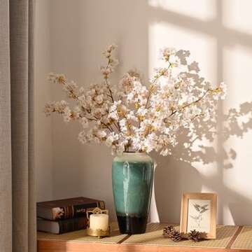 Sunm Boutique Silk Cherry Blossom Branches, Artificial Cherry Blossom Tree Stems Faux Cherry Flowers Vase Arrangements for Wedding Home Decor, Set of 5