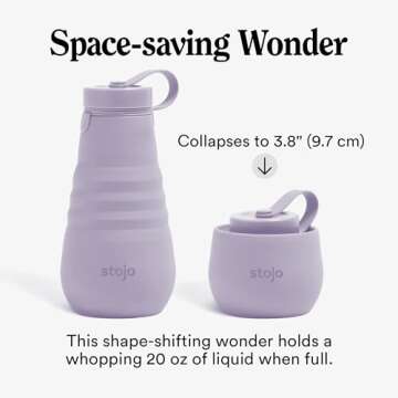STOJO Collapsible Water Bottle – Lilac Purple, 20oz / 592ml - Leak-Proof Reusable Silicone Travel ...
