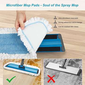 Microfiber Floor Mop for Hardwood Floor Cleaning, Dust Wet Mop with 3 Washable Pads and Aluminum Panel, Professional Flat Mop with Metal Handle for Home Kitchen Wood Laminate Tile Vinyl Cleaning