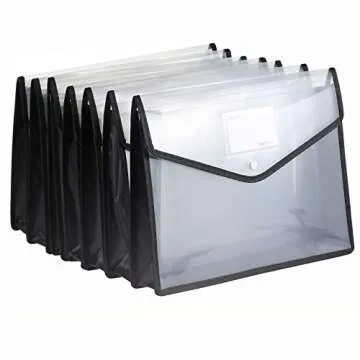 Abgream 7 Pack File Folder - Expandable Poly Envelopes B4 Plastic Document Folder Button Closure Waterproof File Pouch with 7pcs Black Gel Ink Pens for School Office Supplies (Black)