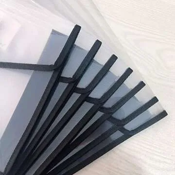 Abgream 7 Pack File Folder - Expandable Poly Envelopes B4 Plastic Document Folder Button Closure Waterproof File Pouch with 7pcs Black Gel Ink Pens for School Office Supplies (Black)