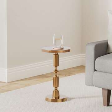 Small Round Gold Side Table by Objet D’Art, Rhodes, Accent, End, Pedestal, Martini, Cocktail and D...