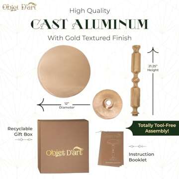 Small Round Gold Side Table by Objet D’Art, Rhodes, Accent, End, Pedestal, Martini, Cocktail and Drink Table for Living Room and Small Spaces, Vintage Metal Brass Style Decor, 21” Height