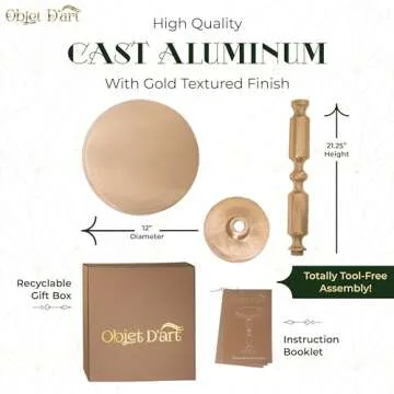 Small Round Gold Side Table by Objet D’Art, Rhodes, Accent, End, Pedestal, Martini, Cocktail and Drink Table for Living Room and Small Spaces, Vintage Metal Brass Style Decor, 21” Height