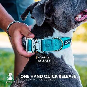 SparklyPets Heavy Duty Wide Dog Collar with Quick Release Chrome Buckle – Thick Tactical Dog Colla...