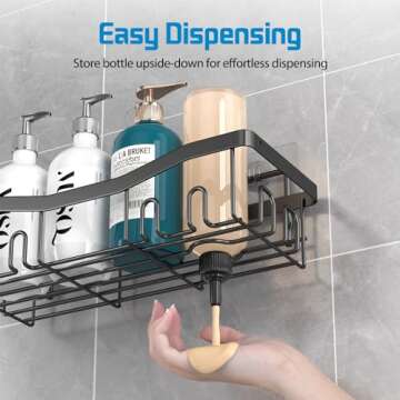 Youvip Shower Caddy, Shower Organizers 5 Pack, Rustproof Bathroom Shower Shelves for Inside Shower, Adhesive Shower Caddy with Soap Holder & Toothbrush Holder No Drilling, Black