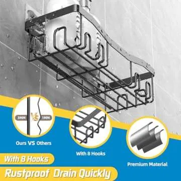 Youvip Shower Caddy, Shower Organizers 5 Pack, Rustproof Bathroom Shower Shelves for Inside Shower, Adhesive Shower Caddy with Soap Holder & Toothbrush Holder No Drilling, Black