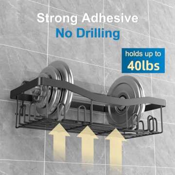 Youvip Shower Caddy, Shower Organizers 5 Pack, Rustproof Bathroom Shower Shelves for Inside Shower, Adhesive Shower Caddy with Soap Holder & Toothbrush Holder No Drilling, Black