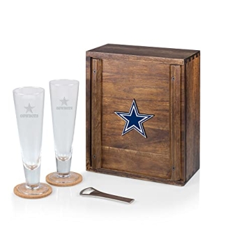 NFL Dallas Cowboys Pilsner Craft Beer Set with 2 Glasses, Gift for Beer Lovers, Acacia Wood