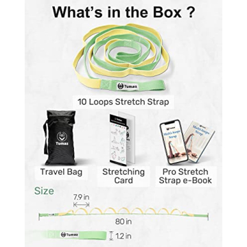 Tumaz Stretching Strap - 10 Loops & Non-Elastic Yoga Strap - The Perfect Home Workout Stretch Strap for Physical Therapy, Yoga, Pilates, Flexibility - [Extra Thick, Durable, Soft]