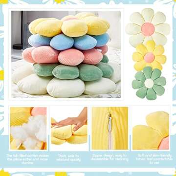 Yulejo 3 Pcs Daisy Flower Throw Pillows for Comfort