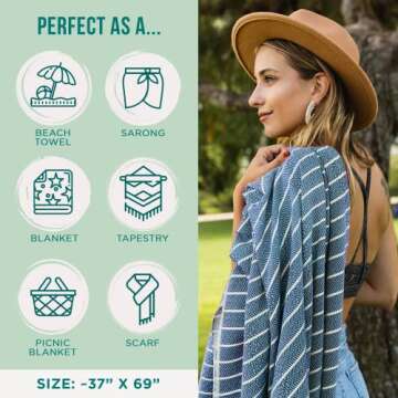 Sand Cloud Turkish Beach Towel - Sand Proof - 100% Certified Organic Turkish Towel - Quick Dry Towel for Beach, Picnic, Blanket or Bath Towel - As Seen on Shark Tank - Gocek (Denim)