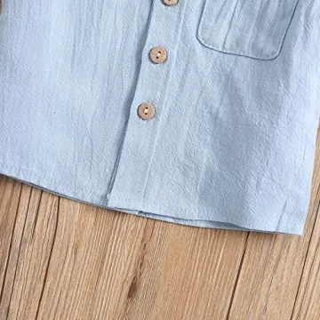 SHIBAOZI Toddler Baby Boys Clothes Set Button-down Shirt Tops + Cotton Linen Shorts Summer Outfit 2PCS with Pockets (Blue, 12-18 Months)