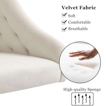 ANOUR Velvet Office Chairs,Modern Cute Home Office Desk Chairs with Wheels,Swivel Adjustable Task Armchairs,Vanity Chairs for Bedroom,Study Room,Office(White)