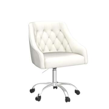 ANOUR Velvet Office Chairs,Modern Cute Home Office Desk Chairs with Wheels,Swivel Adjustable Task Armchairs,Vanity Chairs for Bedroom,Study Room,Office(White)