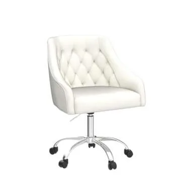 ANOUR Velvet Office Chairs,Modern Cute Home Office Desk Chairs with Wheels,Swivel Adjustable Task Armchairs,Vanity Chairs for Bedroom,Study Room,Office(White)