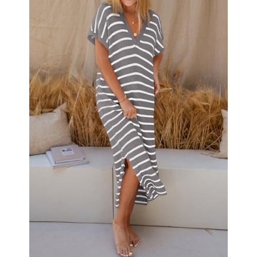 Stylish ZESICA Striped Midi Dress for Summer Fashion