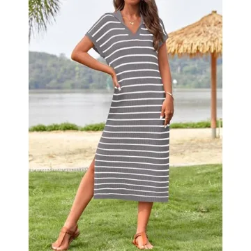 Stylish ZESICA Striped Midi Dress for Summer Fashion