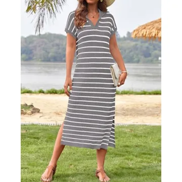 Stylish ZESICA Striped Midi Dress for Summer Fashion