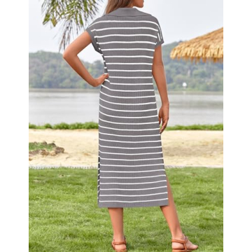Stylish ZESICA Striped Midi Dress for Summer Fashion