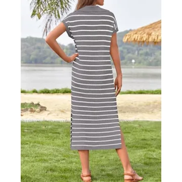 Stylish ZESICA Striped Midi Dress for Summer Fashion