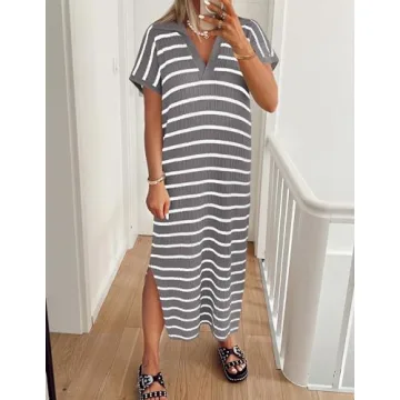 Stylish ZESICA Striped Midi Dress for Summer Fashion
